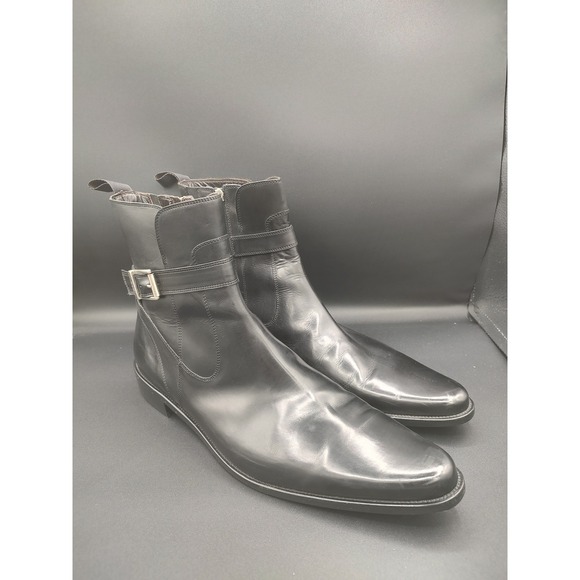 Donald J Pliner Jiro Black Leather Buckle Strap Chelsea Boots Mens Size 12M